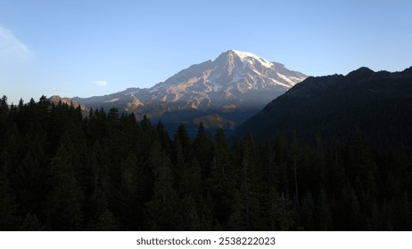 Mount Rainier at Dawn with Forested Foreground - Powered by Shutterstock