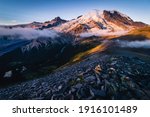 Mount Rainier at Sunrise as viewed from Burroughs Mountain in Washington State 