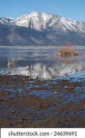 Mount Rose Reflecting Into Washoe Lake In Northern Nevada.