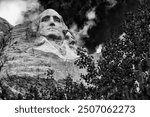 Mount Rushmore in black and white