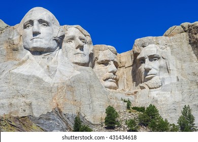 Mount Rushmore National Memorial - sculpture with faces of four American Presidents: Washington, Jefferson, Roosevelt, and Lincoln, at Keystone, South Dakota