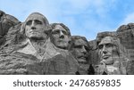 Mount Rushmore National Monument in the Black Hills of South Dakota, USA, close-up