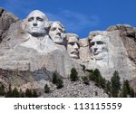 Mount Rushmore National Monument in South Dakota.  Summer day with clear skies.
