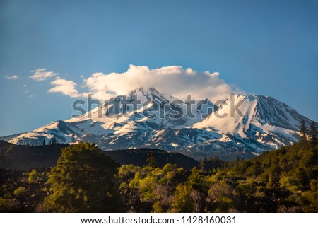 Mount Shasta from Amtrak Coast Starlight Train, Northern California