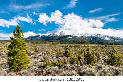Mount Shasta, a potentially active volcano at the southern end of the Cascade Range in Siskiyou County, California.