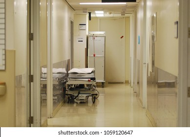 Mount Sinai Hospital Toronto, Canada - March 22 2018: Hallway With Bed In Medical Centre  