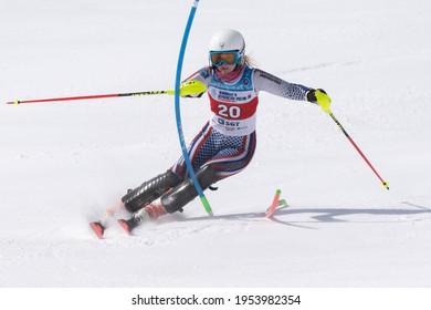 Mount Skier Popova Yaroslava Krasnoyarsk Region Skiing Down Mount. Russian Alpine Skiing Cup, International Ski Federation Championship, Slalom. Moroznaya Mount, Kamchatka, Russia - March 29, 2019