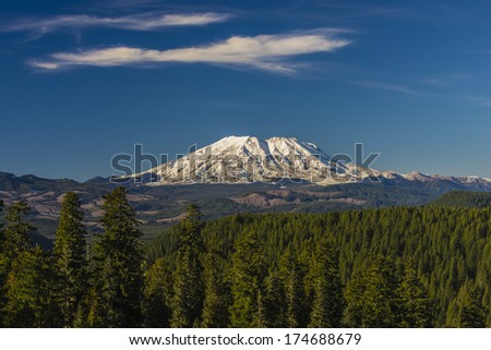 Mount St. Helens on a clear day against clear blue sky