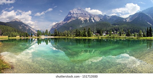 Mount Steven reflects into pond at Field, British Columbia, Canada Located in Yoho National Park.