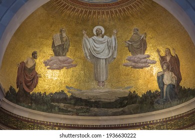 Mount Tabor. Israel. January 27, 2020: Interior of the Transfiguration Church on Mount Tabor in Israel