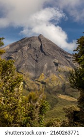 Mount Taranaki, New Zealand, As Seen From ,Maunganui Ski Field Carpark. Mid Summer, Bare Of Snow.