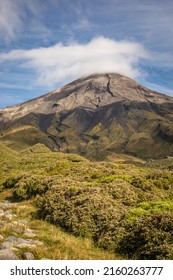 Mount Taranaki, New Zealand, As Seen From ,Maunganui Ski Field Carpark. Mid Summer, Bare Of Snow.