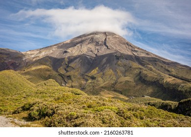 Mount Taranaki, New Zealand, As Seen From ,Maunganui Ski Field Carpark. Mid Summer, Bare Of Snow.