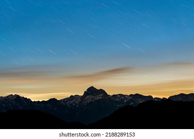 Mount Triglav Under The Night Sky And Stars