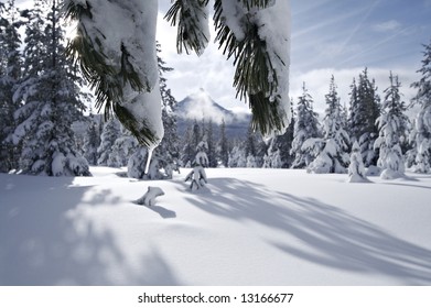 Mount Washington across a snowfiel