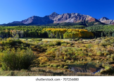 Mount Wilson Fall Colors With Blue Sky Day Colorado Rocky Mountains