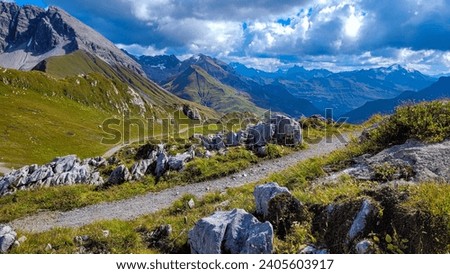 Mountain alpine landscape on a sunny day, Austria, Vorlarberg, Lech, mountain roads