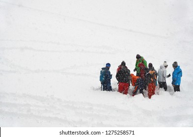 Mountain Avalanche Rescue Searching In Snow 