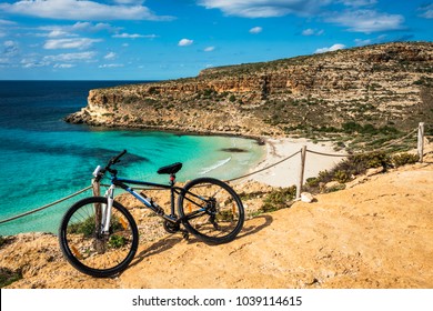 Mountain Bike By The Sea, Rabbit Beach, Lampedusa, Sicily