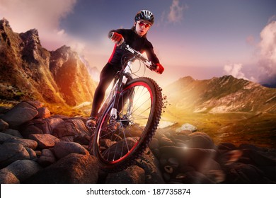 Mountain Bike Cyclist Riding Single Track