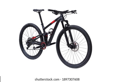 A mountain bike with front and rear suspensions isolated on white background - Shutterstock ID 1897307608