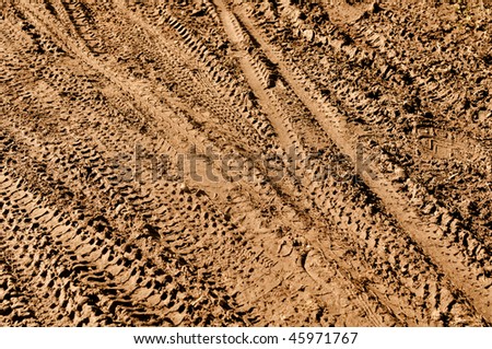 Mountain Bike Tracks in Mud Background