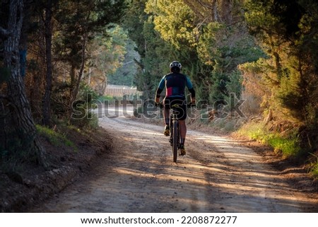 mountain biker on the greenway Sant Francesc-La Mola, Formentera, Pitiusas Islands, Balearic Community, Spain