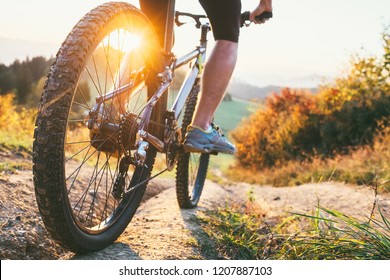 Mountain biker ride down from hill. Close up wheel image. Active and sport leisure concept - Powered by Shutterstock