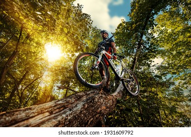 Mountain Biker Riding On Bike In Nature.Sport ,fitness, Motivation And Lifestyle Concept.