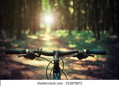 Mountain biking down hill descending fast on bicycle. View from bikers eyes. - Powered by Shutterstock