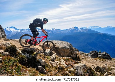 Mountain biking in Whistler, British Columbia, Canada, September 2017: Top of the world trail in the Whistler Mountain Bike Park