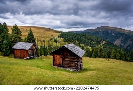 Mountain cabin. Mountain hut on mountain hill