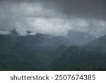 The mountain is covered with clouds