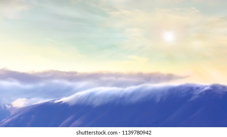 Mountain covered with clouds.