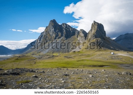 Mountain Eystrahorn in east Iceland on a sunny summer day
