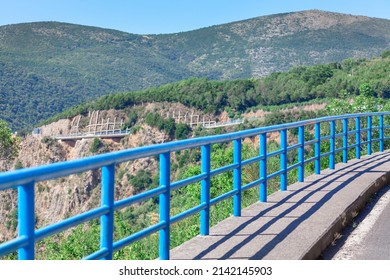 Mountain Footbridge With Balustrade . Pedestrian Bridge In Balkans