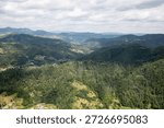 Mountain and forest with dramatic cloudy sky