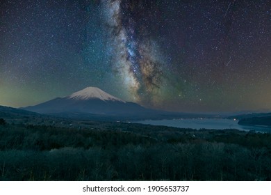 Mountain Fuji and Milkyway at Lake Yamanakako in spring season, Japan - Powered by Shutterstock