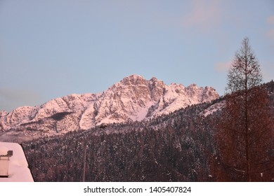 The mountain is getting pink
