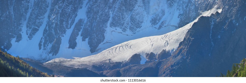 Mountain glacier, Altai mountains, panoramic image