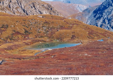 Mountain Glacier Lake. Picturesque Hidden Location In The Mountains. Outdoors Style Vacation. Adventure Travel In The Wildlife, No People. Mountain Valley Landscape Stock Photo