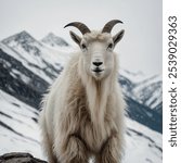 The mountain goat (Oreamnos americanus) is a robust and agile hoofed mammal native to the mountainous regions of North America, particularly in the Rocky Mountains and Cascades. 
