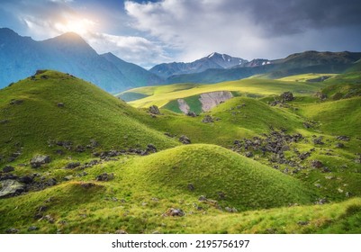 Mountain green valley sunshine. Nature landsape. - Shutterstock ID 2195756197