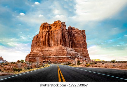 Mountain highway road in canyon desert landscape