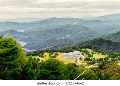 Mountain And Hilly Scenery On Top Of Vivaldi Park Viewing Point, South Korea