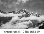 Mountain and Himalaya Landscape View from Kyanjin Ri with Langtang Peak and other mountains in Nepal