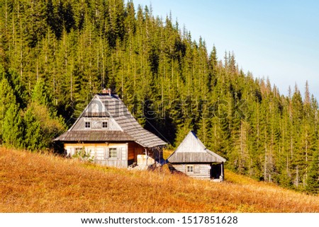 Similar – Mountain huts on green meadows in the Alps