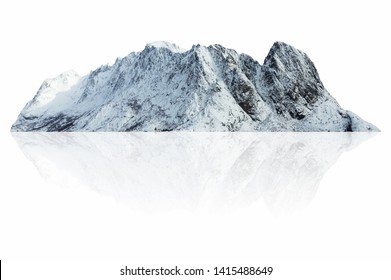 Mountain, Island Or Hill In Winter With Snow Isolated On White With Clipping Path, For Photomontage.