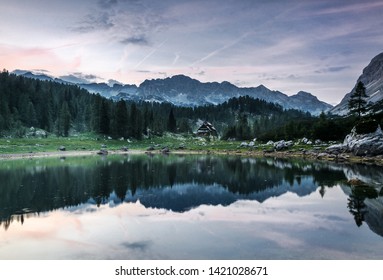 mountain lake in the alps in the morning