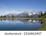 Mountain lake at Astberg, Astbergsee, water reflection, Going, Wilder Kaiser, Kaisergebirge, Kitzbüheler Alps, Tyrol, Austria, Europe